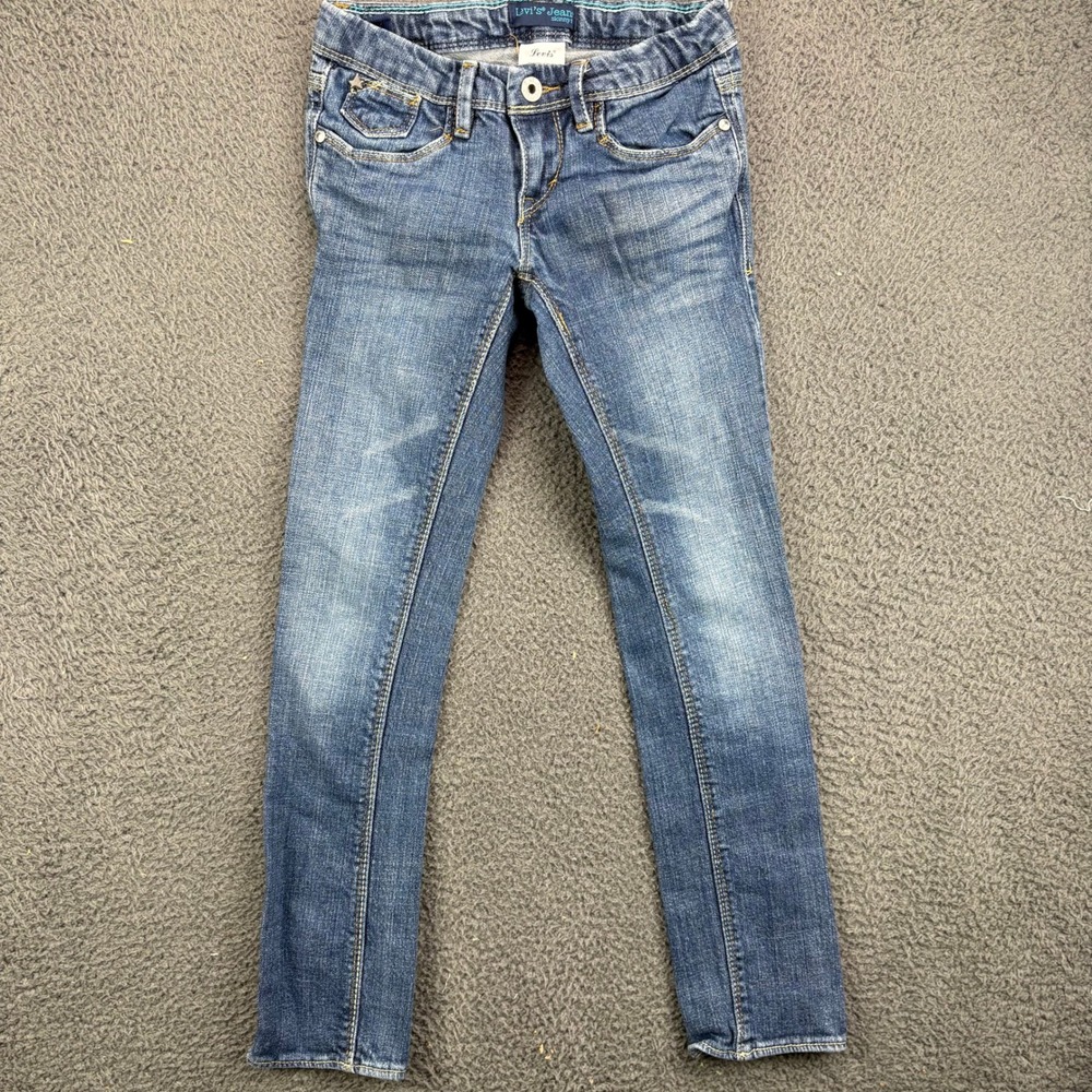 Levis Skinny Jeans Girls Size 8 Regular Blue Denim Stretch Low Rise Y2K Style